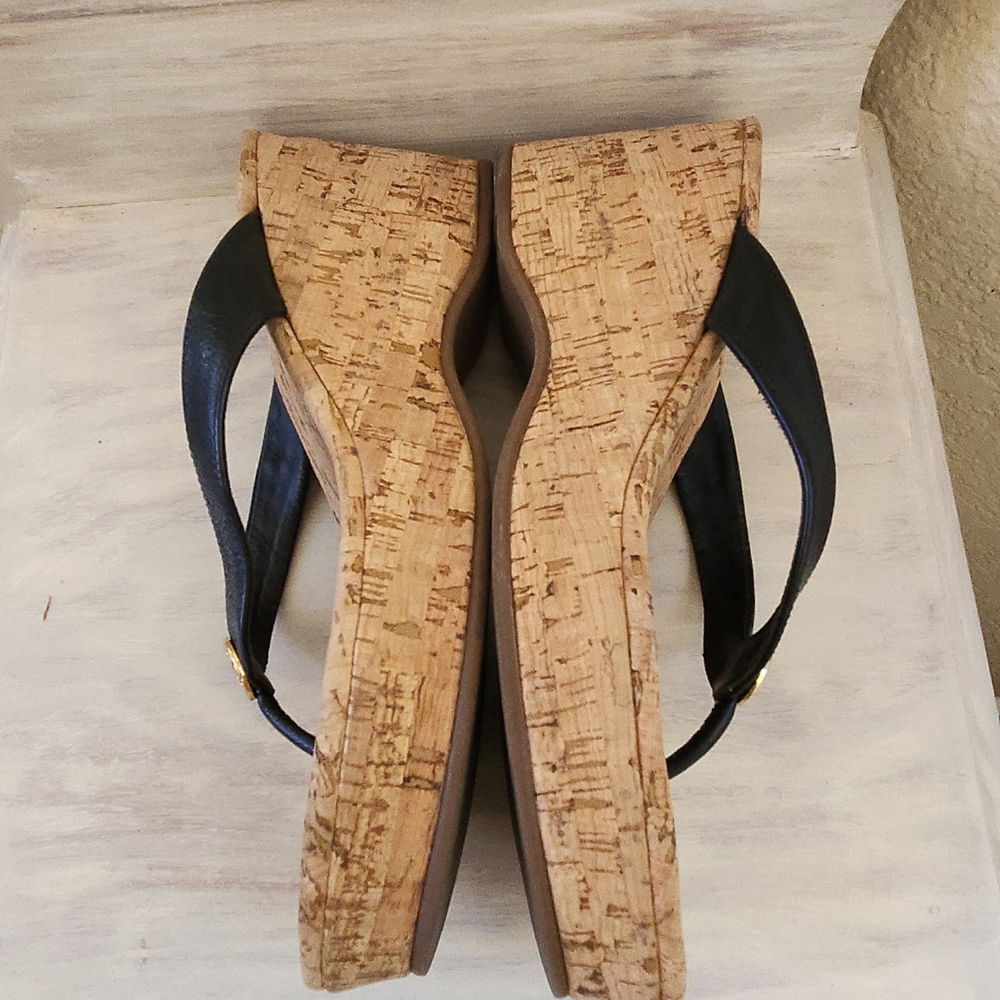 TORY BURCH CORK WEDGE SLIPPERS FLIP FLOPS SANDALS - Picture 4 of 8